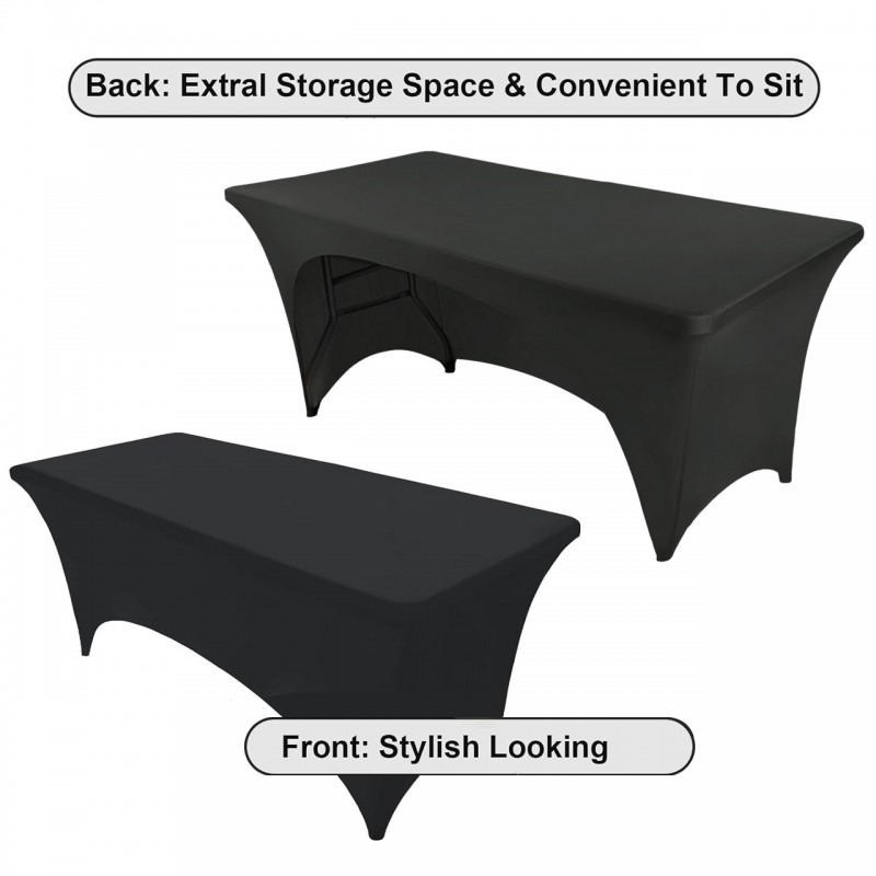 Stretch Spandex 6 ft Open Back Rectangular Table Cover Black 