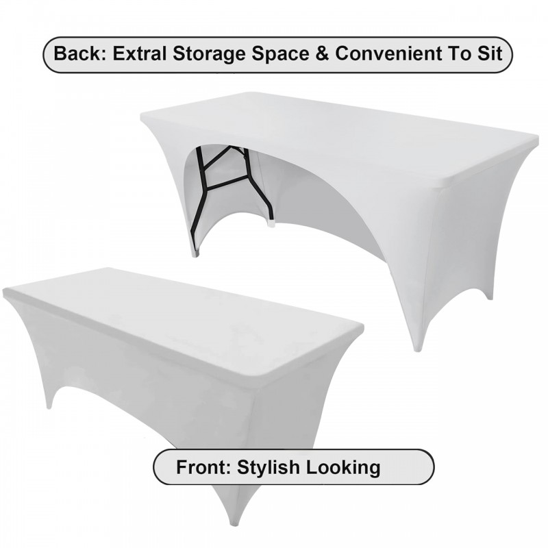 Stretch Spandex 6 ft Open Back Rectangular Table Cover White 