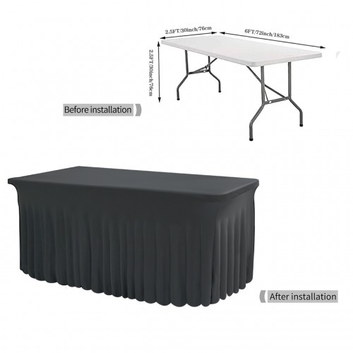 Stretch Spandex 6 ft Rectangular Wavy Draping Table Cover Black 