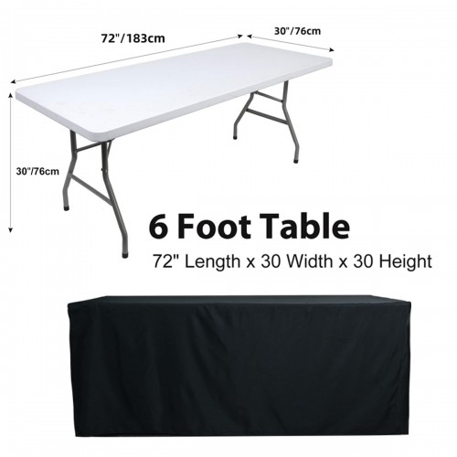 6 ft Fitted Slit Open Back Polyester Rectangular Tablecloth Black