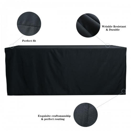 6 ft Fitted Slit Open Back Polyester Rectangular Tablecloth Black