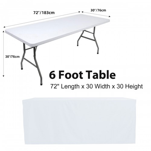 6 ft Fitted Slit Open Back Polyester Rectangular Tablecloth White