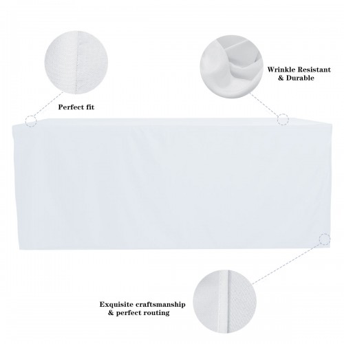 6 ft Fitted Slit Open Back Polyester Rectangular Tablecloth White