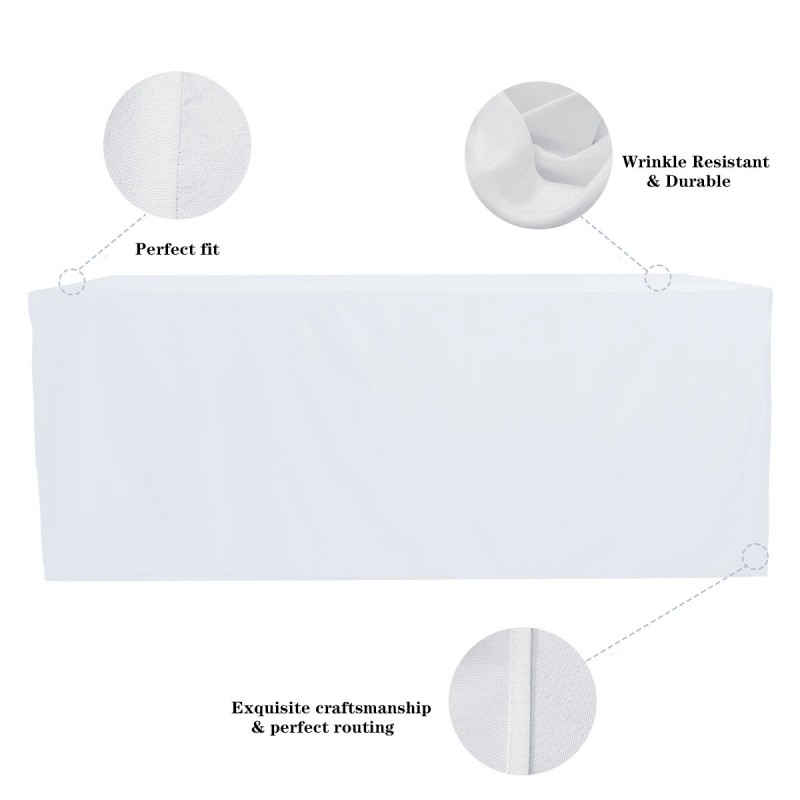 6 ft Fitted Slit Open Back Polyester Rectangular Tablecloth White 