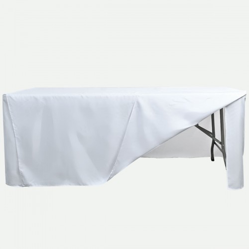 6 ft Fitted Slit Open Back Polyester Rectangular Tablecloth White