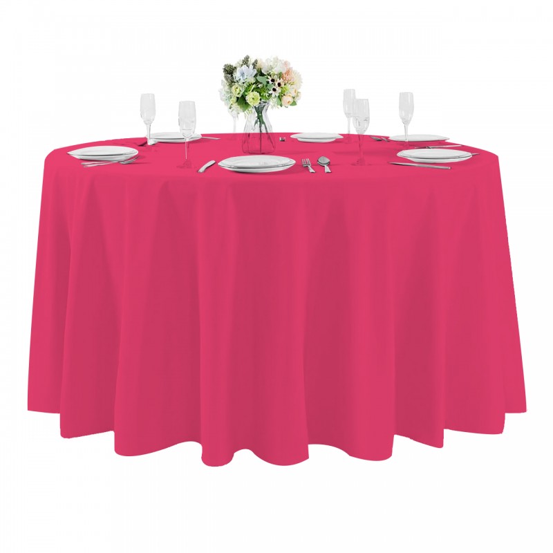 132 Inch Round Polyester Tablecloth Fuchsia 