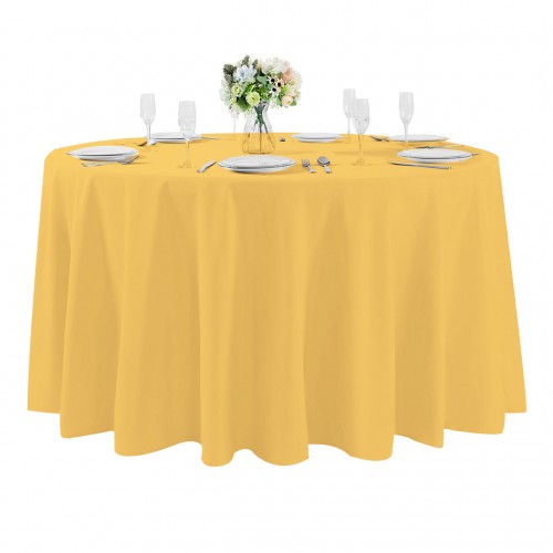 70 Inch Round Polyester Tablecloth Gold 