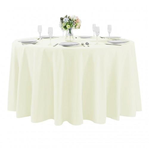 108 Inch Round Polyester Tablecloth Ivory 