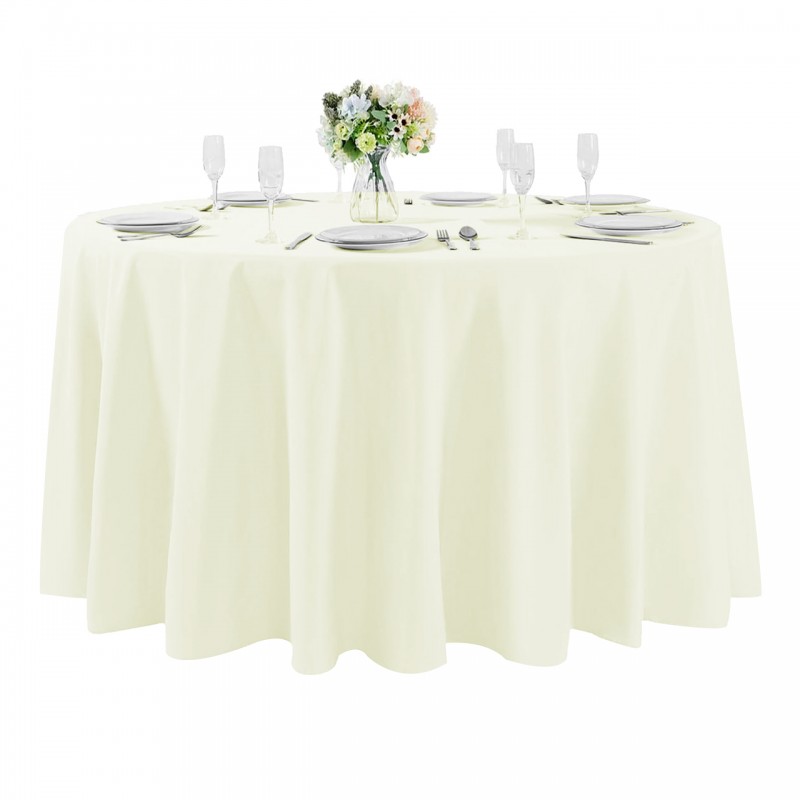 108 Inch Round Polyester Tablecloth Ivory 