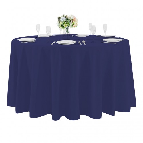 108 Inch Round Polyester Tablecloth Navy Blue 