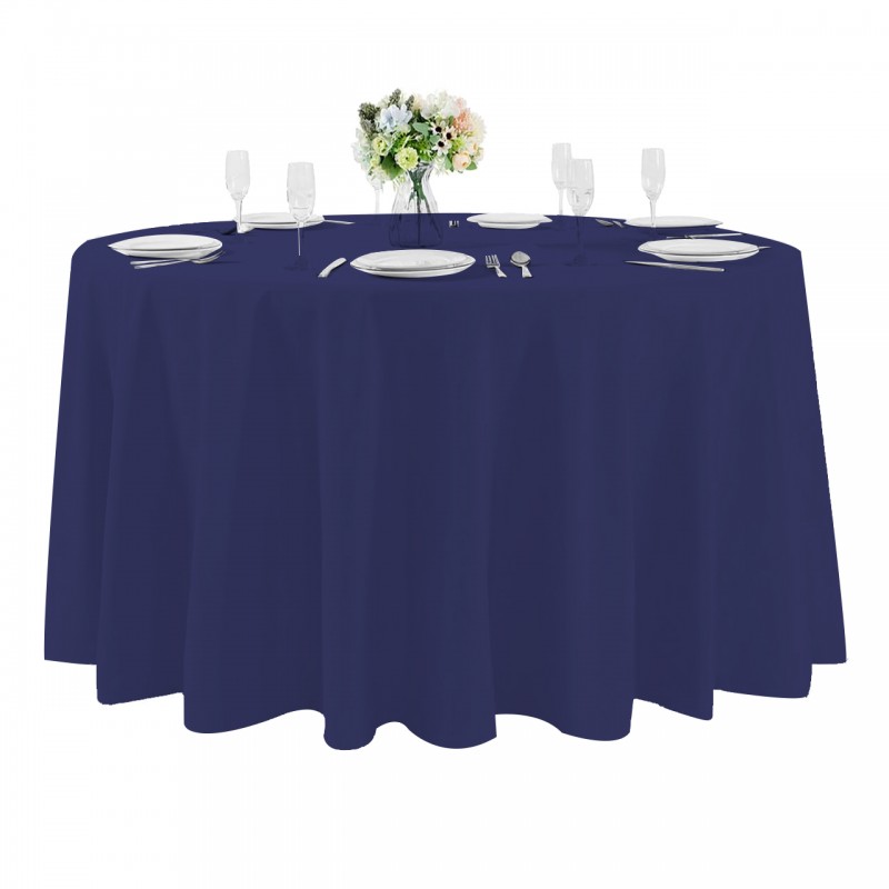 108 Inch Round Polyester Tablecloth Navy Blue 