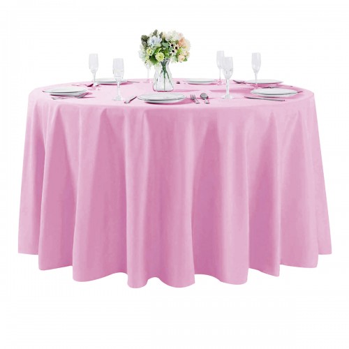 132 Inch Round Polyester Tablecloth Pink