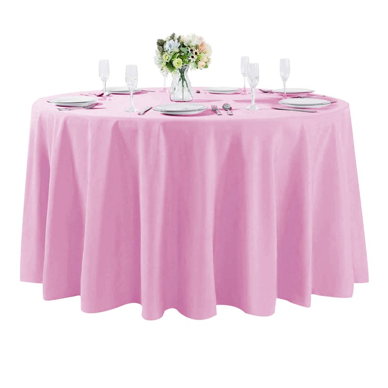 132 Inch Round Polyester Tablecloth Pink