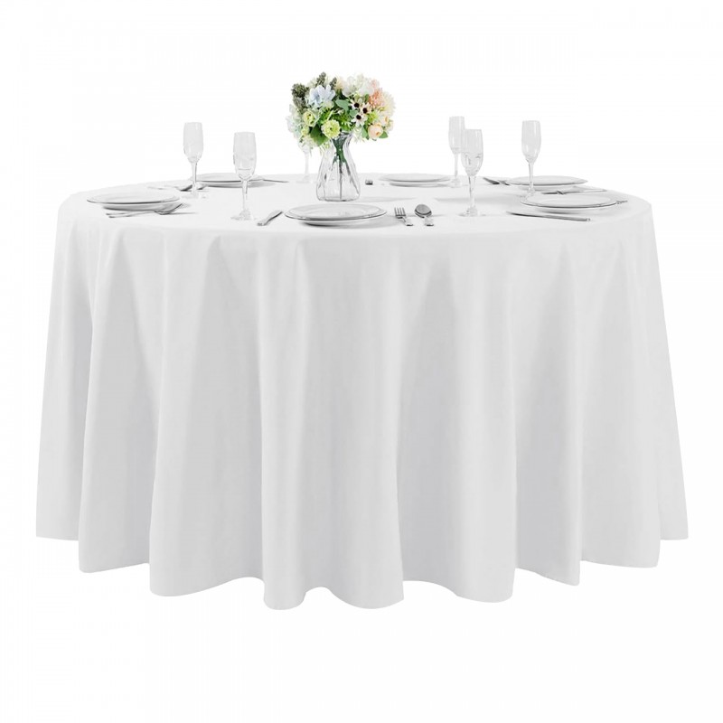 108 Inch Round Polyester Tablecloth White 