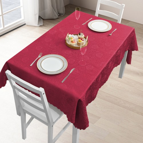 Rectangle Jacquard Tablecloth Peony Damask Patterns TableCloth Burgundy