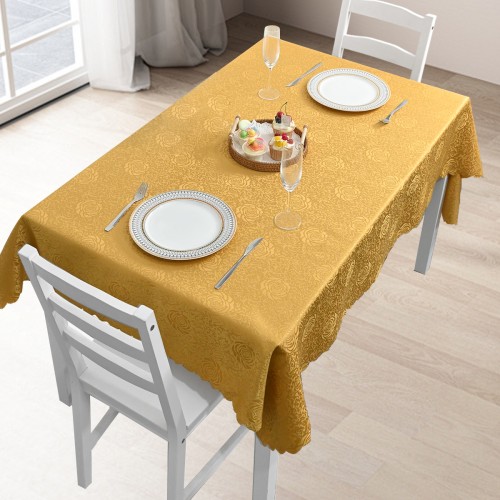 Rectangle Jacquard Tablecloth Peony Damask Patterns TableCloth Gold