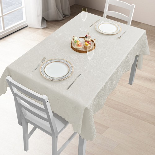 Rectangle Jacquard Tablecloth Peony Damask Patterns TableCloth Ivory