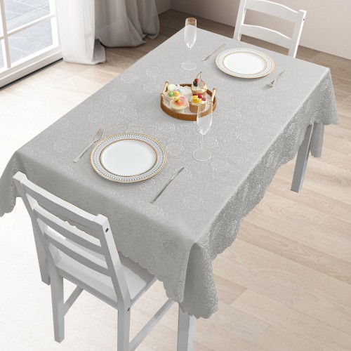 Rectangle Jacquard Tablecloth Peony Damask Patterns TableCloth Silver 