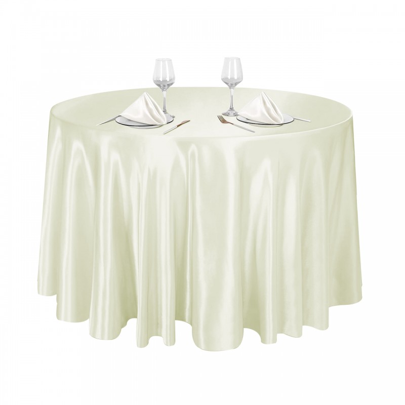 120 Inch Round Satin Tablecloth Ivory 