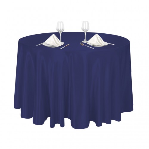 120 Inch Round Satin Tablecloth Navy Blue