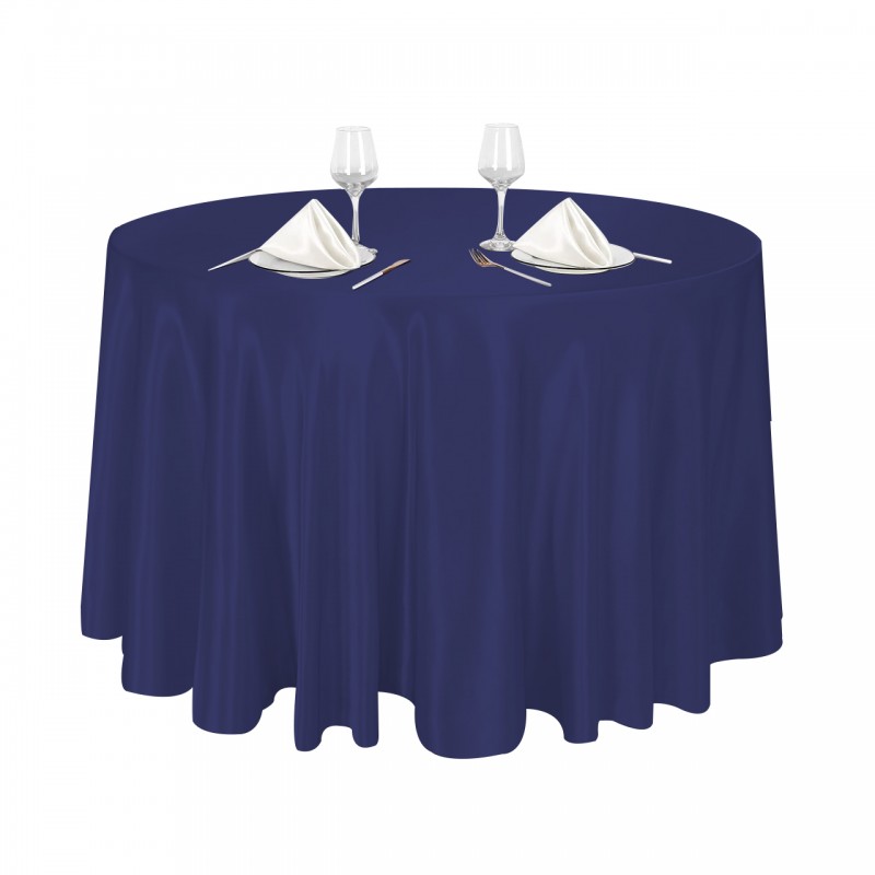 120 Inch Round Satin Tablecloth Navy Blue 